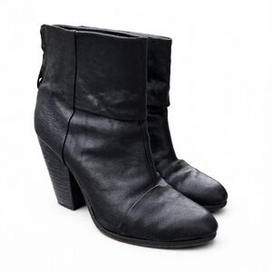 Rag & Bone Newbury Heel Black Leather Ankle Boots Sz 9